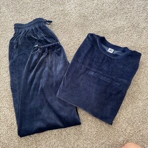 Vintage Jordan Size XXL Velour Logo Short Sleeve Top & Pants Navy Tracksuit Set